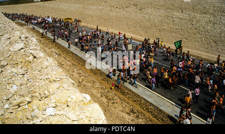 L'invasion par des manifestants anti Road de Winchester, Winchester, Hampshire Down Twyford, Emhland, UK, FR. Banque D'Images