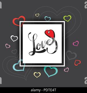 Vector hand drawn love lettrage en coeur, rectangle cadre. Peut être utilisé comme carte-cadeau, flyer ou affiche l'amour saint valentin carte mariage et concept. Illustration de Vecteur