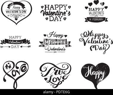 La Saint-Valentin ensemble les étiquettes et les cartes, symboles, Icônes Coeur Cartes de Vœux Illustration de Vecteur