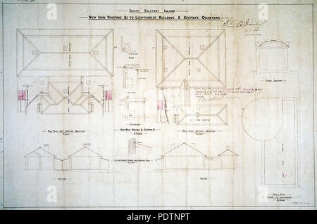 195 South Island solitaire, nouvelle toiture et gouttières en fer, 1894 plans Banque D'Images