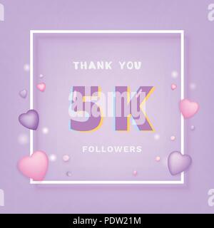 5K followers carte de remerciement. Célébration 5000 abonnés bannière. Modèle pour les médias sociaux. Vector illustration. Illustration de Vecteur