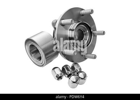 Des pièces de la roue de voiture sur fond blanc Banque D'Images