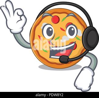 Avec casque pizza mascot cartoon style Illustration de Vecteur