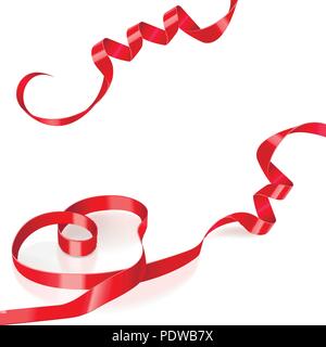 Ruban de satin rouge en forme de cœur sur un fond blanc Illustration de Vecteur