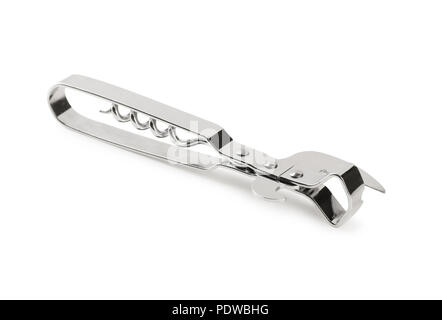 Tire-bouchon moderne métal isolé sur fond blanc Banque D'Images