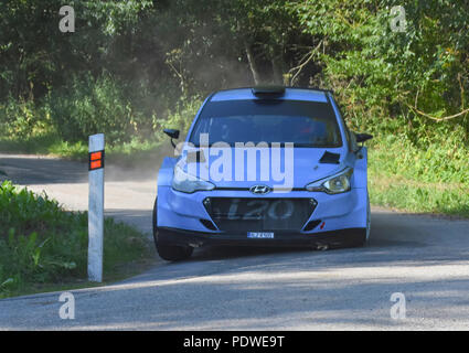 Pilote de rallye espagnol Dani Sordo teste sa Hyundai R5 race car avant le prochain Barum rally Zlin, Sobenov, district de Cesky Krumlov, République tchèque, Banque D'Images