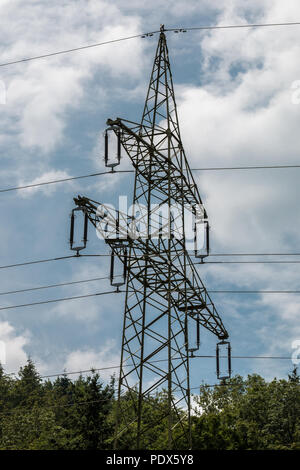 Pylône électrique sur le champ vert Banque D'Images