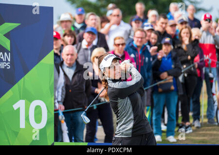 Gleneagles, Écosse, Royaume-Uni ; 10 août, 2018. La troisième journée de championnat d'Europe 2018 compétition à Gleneagles. Men's and Women's Team Championships Round Robin Phase Groupe. Quatre Match Play Ball format. Sur la photo ; Géorgie Hall de Grande-bretagne en match contre la Belgique. Credit : Iain Masterton/Alamy Live News Banque D'Images