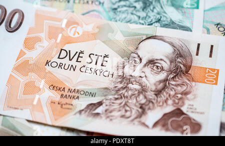 Close up sur un billet de 200 couronnes tchèques Banque D'Images