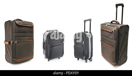 Ensemble de grandes valises voyage d'isolé sur fond blanc. Banque D'Images