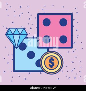 Dés casino double coin argent cartoon vector illustration Illustration de Vecteur