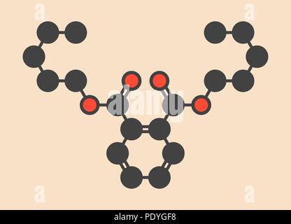 Di-n-pentyl phtalate (DNPP) molécule de plastifiant. Formule topologique stylisé (structure chimique) : les atomes sont représentés par des cercles de couleur : l'hydrogène (caché), carbone (gris), l'oxygène (rouge). Banque D'Images