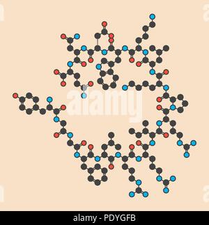 La dynorphine un peptide opioïde endogène molécule. Formule topologique stylisé (structure chimique) : les atomes sont représentés par des cercles de couleur : l'hydrogène (caché), carbone (gris), l'oxygène (rouge), l'azote (bleu). Banque D'Images
