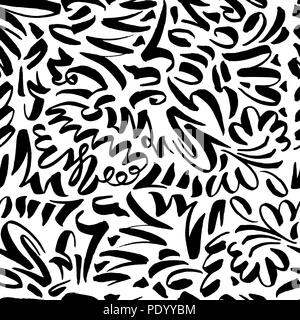 Modèle transparent avec des coups de pinceau de calligraphie slaves. Les couleurs noir et blanc pour le tissu de Surface Design Textile Illustration de Vecteur