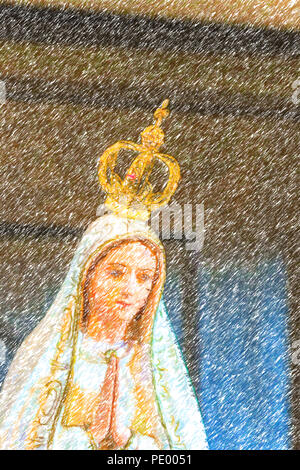 Croquis au crayon de couleur de Notre Dame de Fatima priant Banque D'Images