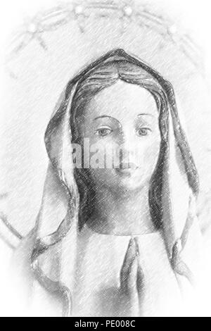 Crayon avec vignette de la Bienheureuse Vierge Marie Banque D'Images