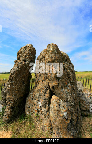 Le Whispering Knights, cercle de pierres de Rollright Stones, près de Chipping Norton, Oxfordshire, Angleterre. Banque D'Images