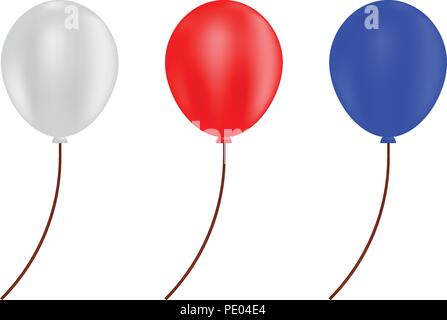 Rouge, bleu et blanc, balloonisolated les ballons de fête sur fond blanc Illustration de Vecteur