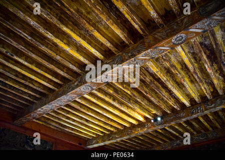 Détail de l'intérieur de plafonds en bois peint du château de Puymartin sur la commune de Marquay dans la région de la Dordogne Banque D'Images