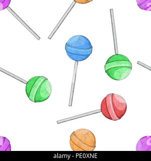 Lollipops comme motif transparent. Jeu de couleur. Croquis dessinés à la main, Illustration de Vecteur