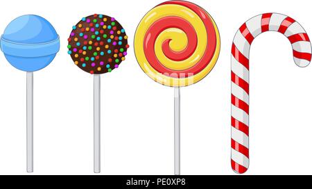 Lollipops. Ensemble de bonbons différents. Illustration de Vecteur