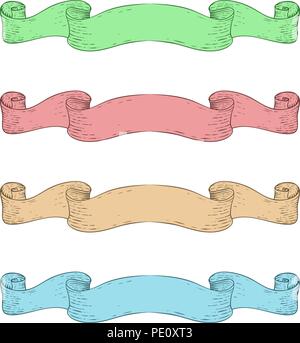 Bannière de ruban de volutes. Croquis de couleur à la main Illustration de Vecteur