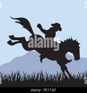 Cowboy et cheval sauvage Illustration de Vecteur