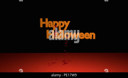 Happy Halloween avec texte bloodstrops est descendu. 3d illustration sur fond noir Banque D'Images
