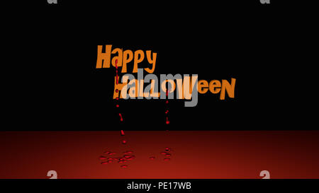 Happy Halloween avec texte bloodstrops est descendu. 3d illustration sur fond noir Banque D'Images