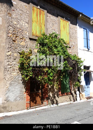 Maison envahie par la façade sur vieille maison française vide à Cessenon-sur-Orb, France Banque D'Images