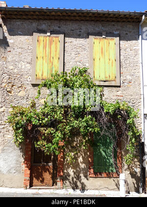 Maison envahie par la façade sur vieille maison française vide à Cessenon-sur-Orb, France Banque D'Images