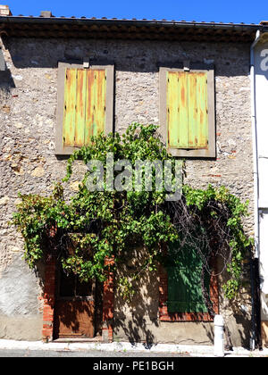 Maison envahie par la façade sur vieille maison française vide à Cessenon-sur-Orb, France Banque D'Images