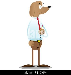 Cartoon vector illustration chien d'affaires tenant un crayon. Illustration de Vecteur