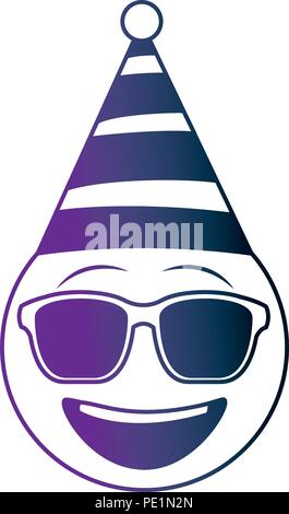 Emoji anniversaire avec des lunettes de soleil party hat neon Illustration de Vecteur