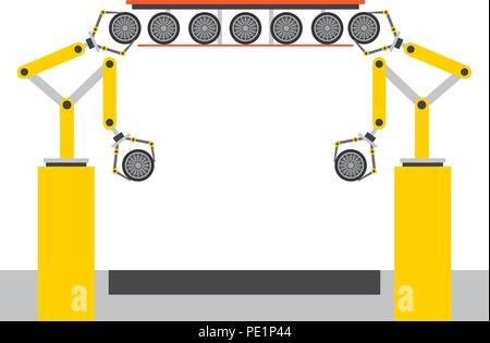 Ligne d'assemblage automatique de production de pneus auto robotique de convoyeur Illustration de Vecteur