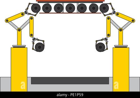 Ligne d'assemblage automatique de production de pneus auto robotique de convoyeur Illustration de Vecteur