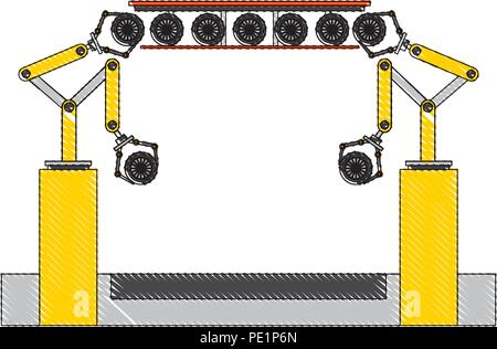 Ligne d'assemblage automatique de production de pneus auto robotique de convoyeur Illustration de Vecteur