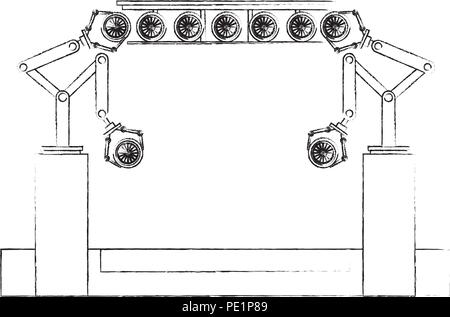 Ligne d'assemblage automatique de production de pneus auto robotique de convoyeur Illustration de Vecteur