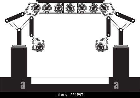 Ligne d'assemblage automatique de production de pneus auto robotique de convoyeur Illustration de Vecteur