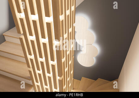 Architecture d'intérieur d'un foyer dans une maison de campagne. Escalier dans un style scandinave moderne. Style écologique de l'intérieur. Mousse stabilisée. J'ai 3d Banque D'Images