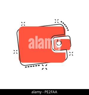 Cartoon Vector wallet icône dans le style comique. Bourse d'argent signer illustration pictogramme. Secteur du sac d'argent effet splash concept. Illustration de Vecteur