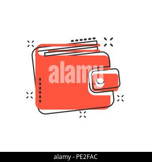 Cartoon Vector wallet icône dans le style comique. Bourse d'argent signer illustration pictogramme. Secteur du sac d'argent effet splash concept. Illustration de Vecteur