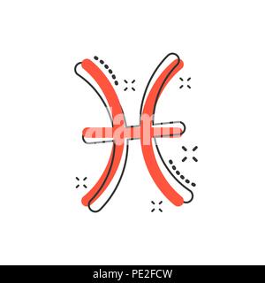 Cartoon Vector zodiac pisces icône dans le style comique. Signe astrologie illustration pictogramme. Horoscope poissons effet splash d'entreprise concept. Illustration de Vecteur