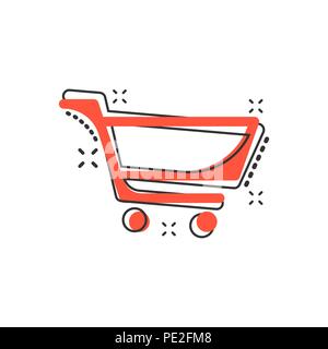 Cartoon Vector icône panier dans le style comique. Sac Shop sign illustration pictogramme. Effet splash Mall business concept. Illustration de Vecteur