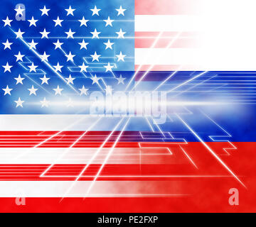 Hacker russe Moscou Spy Campagne 3d illustration montre bulletin de vote alerte violation contre nous des élections. Les pirates en ligne numérique et d'Espionnage Attention Banque D'Images