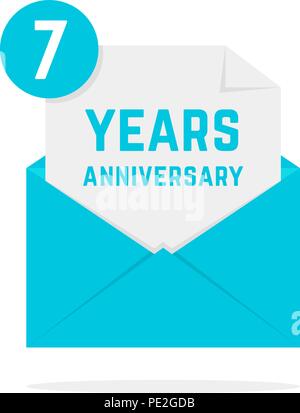 7 ans anniversaire icône dans lettre turquoise Illustration de Vecteur