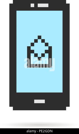 Pixel art téléphone avec lettre ouverte Illustration de Vecteur