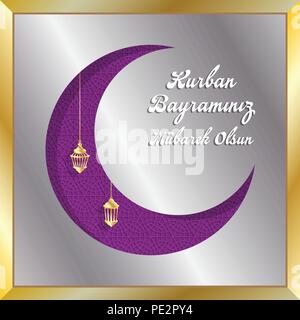 Eid Mubarak turc accueil avec un croissant de lune pour la fête musulmane. Tous les objets sont dans des couches différentes et les types de texte n'ont pas besoin de police. Illustration de Vecteur