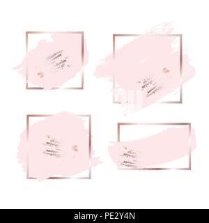 Les coups de pinceau en or rose tons roses et golden frame background. Vector Illustration Illustration de Vecteur