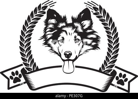 Shetland Sheepdog Sheltie race de chien chiot face isolé Illustration de Vecteur